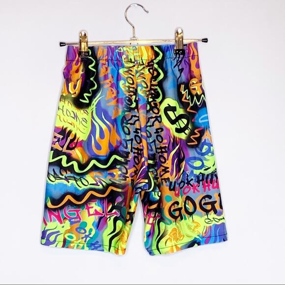 GoGuy multicolor graffiti graphic print chain waist bike shorts size Small - Picture 8 of 11